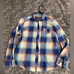 American Eagle Outfitters Blue and Orange Casual Button Down Shirt